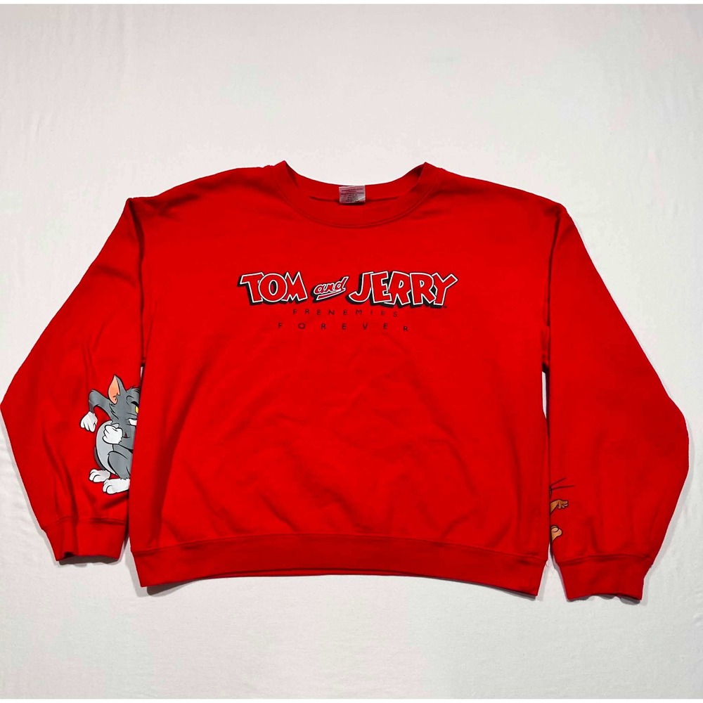 Tom‎ and Jerry Frenemies Forever Red Sweatshirt Mens XL Sleeve Graphics Crewneck